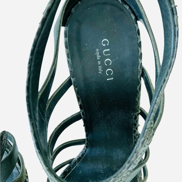 Rare Gucci Snakeskin & Leather Strappy Stiletto Sandals 38.5 Olive Green - Picture 7 of 8